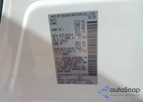 2019 Infiniti Qx60 Luxe z USA, uszkodzony, nr VIN 5N1DL0MN5KC525499